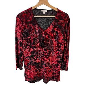 DB Womens Velvet Burnout Fairy Grunge Whimsigoth Tunic Top Size L Red Black Vamp
